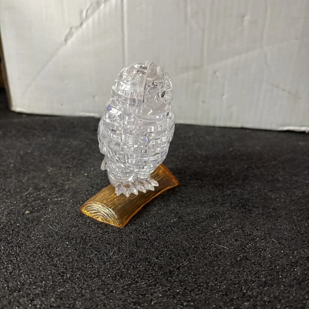 Plastic Clear Owl Figurine Amber Base